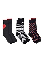 Women's Valentine's Day Printed Crew Socks - 3 Pack