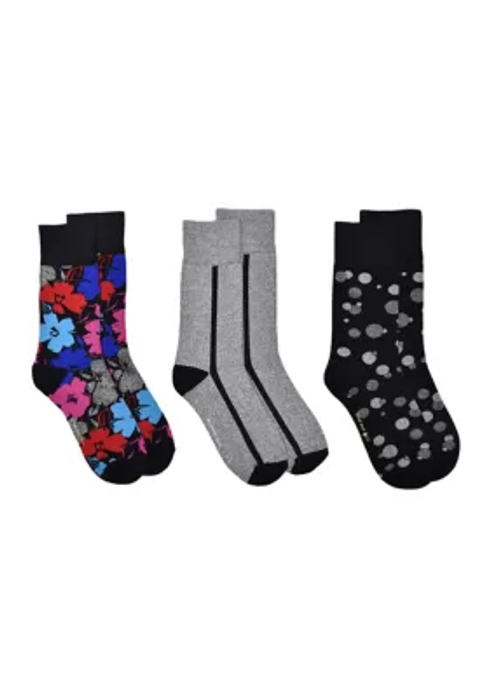 Painterly Floral Printed Crew Socks - 3 Pack