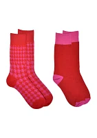 Houndstooth Printed Crew Socks - 2 Pack