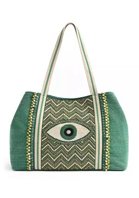Emerald Evil Eye Embellished Tote Bag
