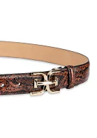 Women's Slim Textured Croc Belt with Double E Plaque Logo Buckle