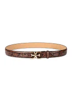 Women's Slim Textured Croc Belt with Double E Plaque Logo Buckle