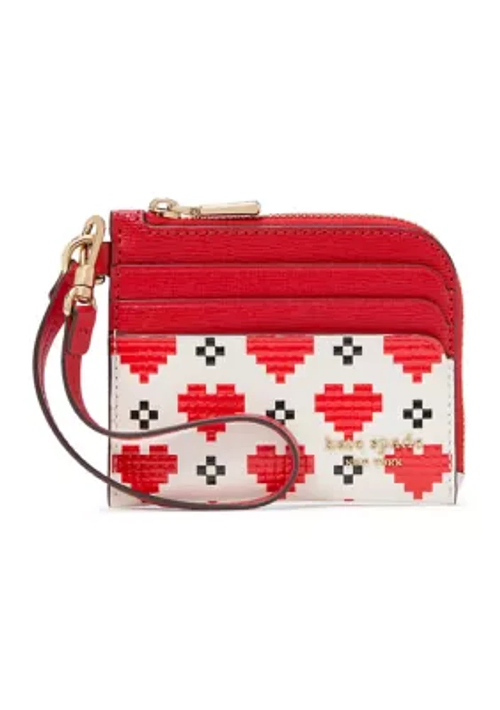 Devin Pixel Hearts Embossed Saffiano Leather Coin Card Case Wristlet