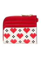 Devin Pixel Hearts Embossed Saffiano Leather Coin Card Case Wristlet