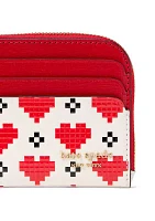 Devin Pixel Hearts Embossed Saffiano Leather Coin Card Case Wristlet