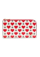 Devin Pixel Hearts Embossed Saffiano Leather Zip Around Continental Wallet