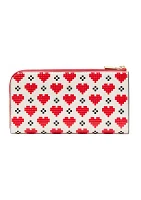 Devin Pixel Hearts Embossed Saffiano Leather Zip Around Continental Wallet