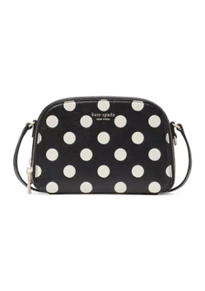 Devin Double Zip Dome Crossbody - Black White Dot