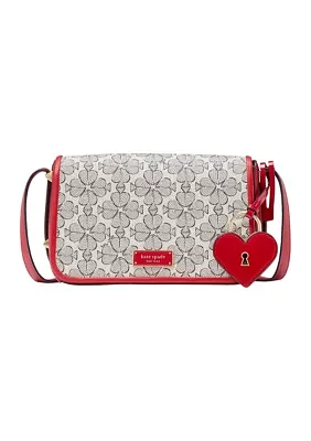 Liv V-Day Spade Flower Coated Canvas Small Flap Crossbody Bag with Dangle Charm