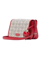 Liv V-Day Spade Flower Coated Canvas Small Flap Crossbody Bag with Dangle Charm