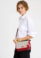 Liv V-Day Spade Flower Coated Canvas Small Flap Crossbody Bag with Dangle Charm