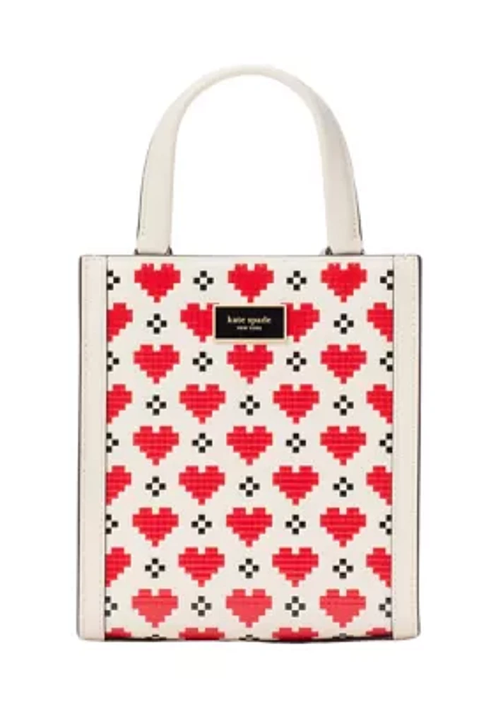 Manhattan Pixel Hearts Embossed Saffiano Leather Mini Tote 