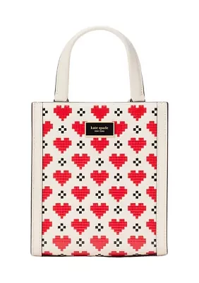 Manhattan Pixel Hearts Embossed Saffiano Leather Mini Tote 