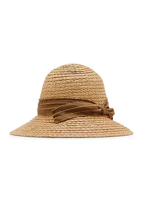 Slub Bow Straw Cloche Hat