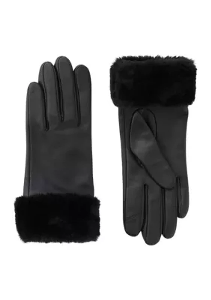 Fur Trimmed Leather Gloves