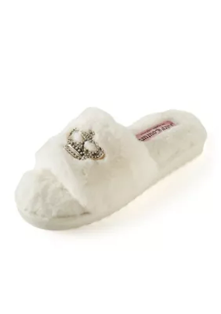 Faux Fur Crown Slide Slippers