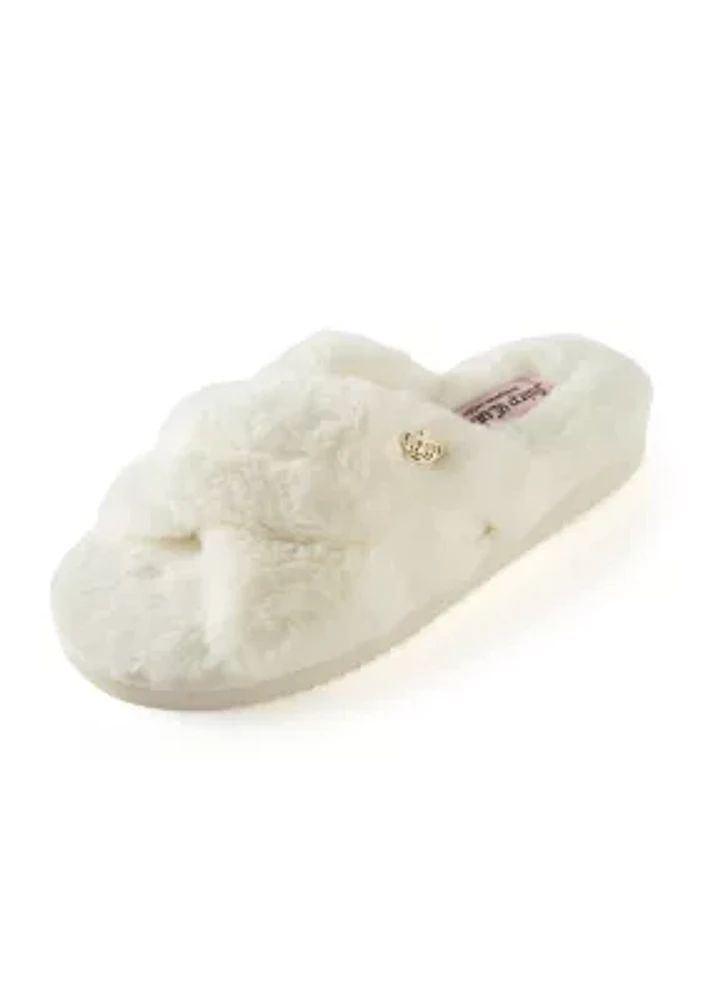 Faux Fur Cross Slide Slippers