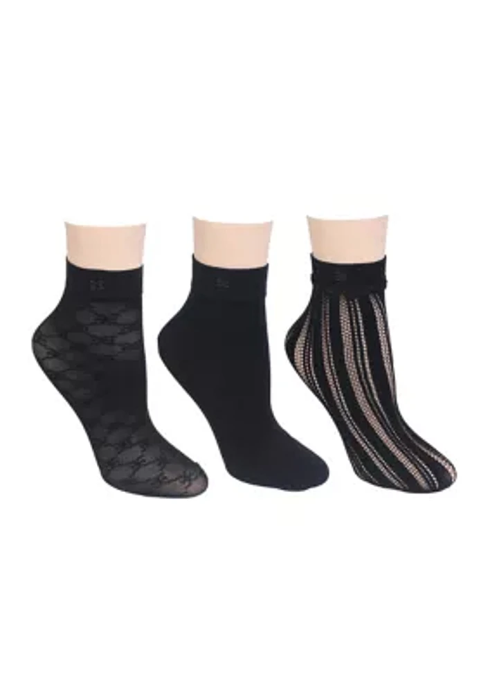 3 Pack Jacquard Openwork Anklet Socks