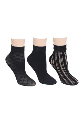 3 Pack Jacquard Openwork Anklet Socks