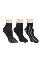 3 Pack Jacquard Openwork Anklet Socks