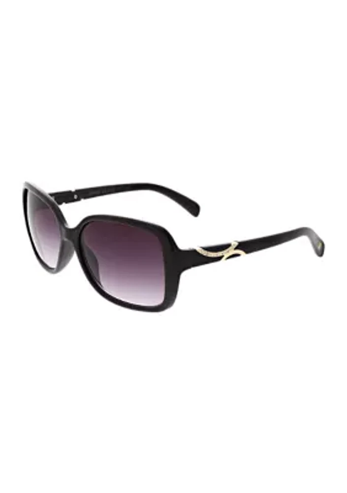 Basic Square Sunglasses with Metal Stone Swirl Detail