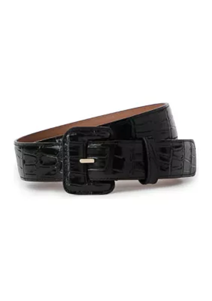 Wide Covered Leather Buckle Belt