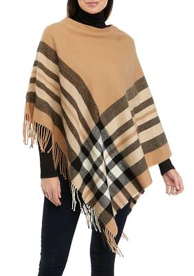 Exploded Plaid Fringed Poncho