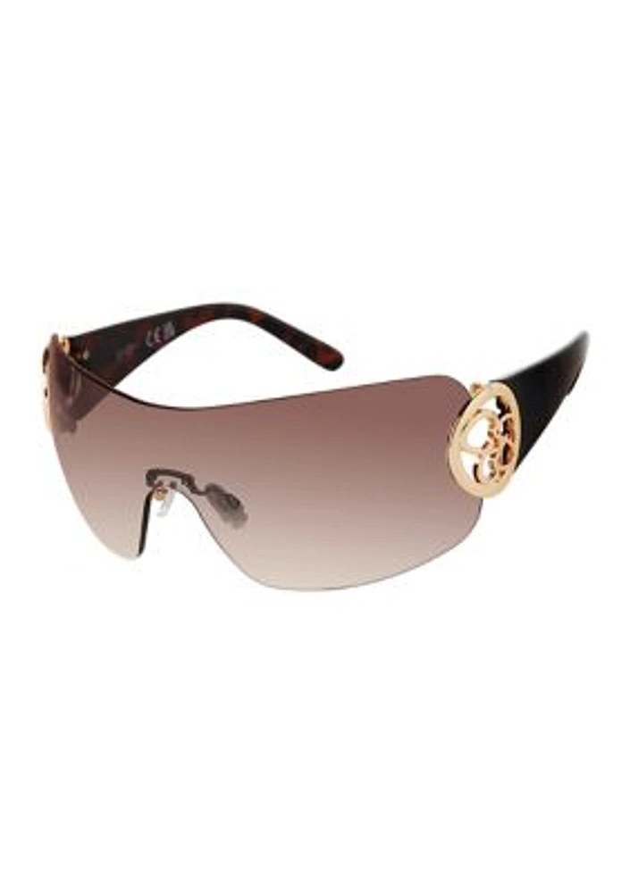 Plastic Shield Sunglasses with Round Metal Logo