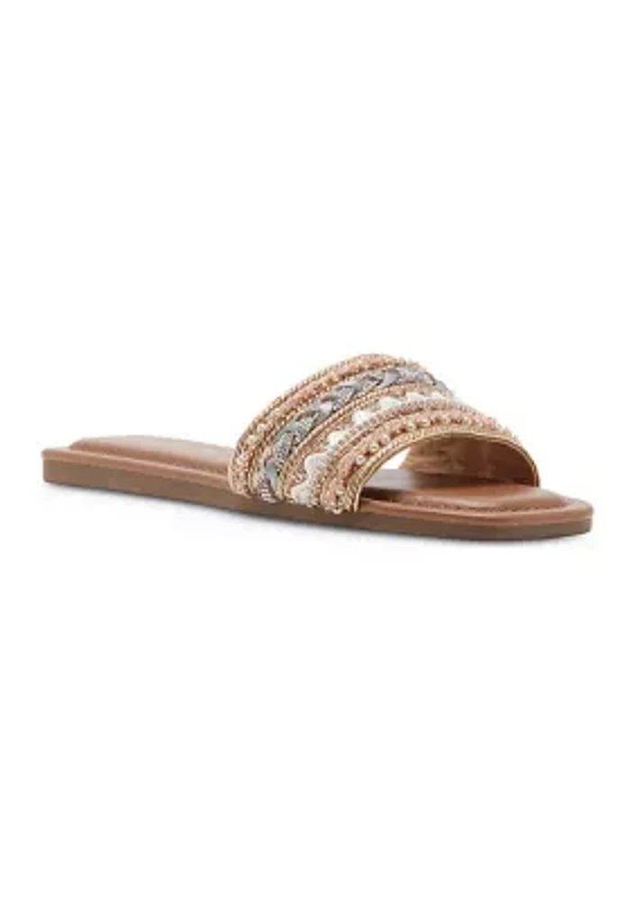 Thread Embellished Single Band Sandals