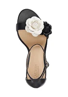 Allie Floral-Trim Nappa Leather Sandals