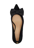 Lanette Bow-Trim Suede Pumps