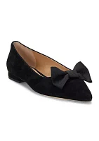 Londyn Bow-Trim Suede Ballet Flats