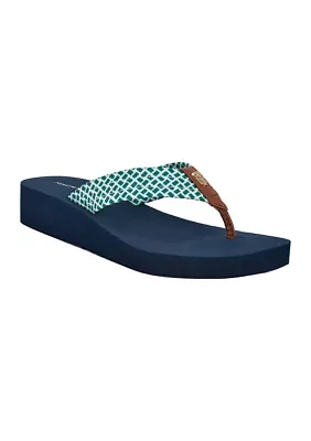 Raurei Lattice Wedge Flat Thong Flip Flop Sandals
