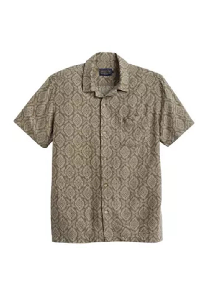 Men's Short Sleeve Printed Linen Camp Shirt