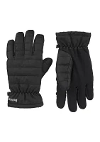 Quilted Pongee Insulated Water Repellent and Touchscreen Gloves with Gathered Wrist Clips