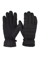 Quilted Pongee Insulated Water Repellent and Touchscreen Gloves with Gathered Wrist Clips