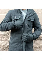 Quilted Pongee Insulated Water Repellent and Touchscreen Gloves with Gathered Wrist Clips