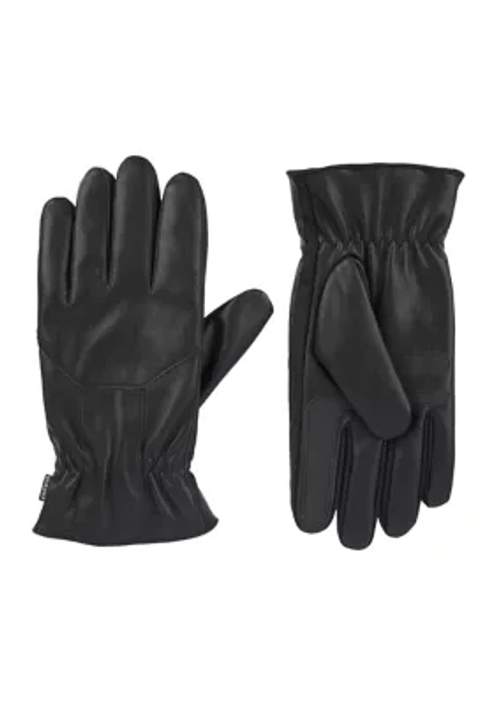 Pieced Faux Leather with Ultraplush Lining Touchscreen Gloves