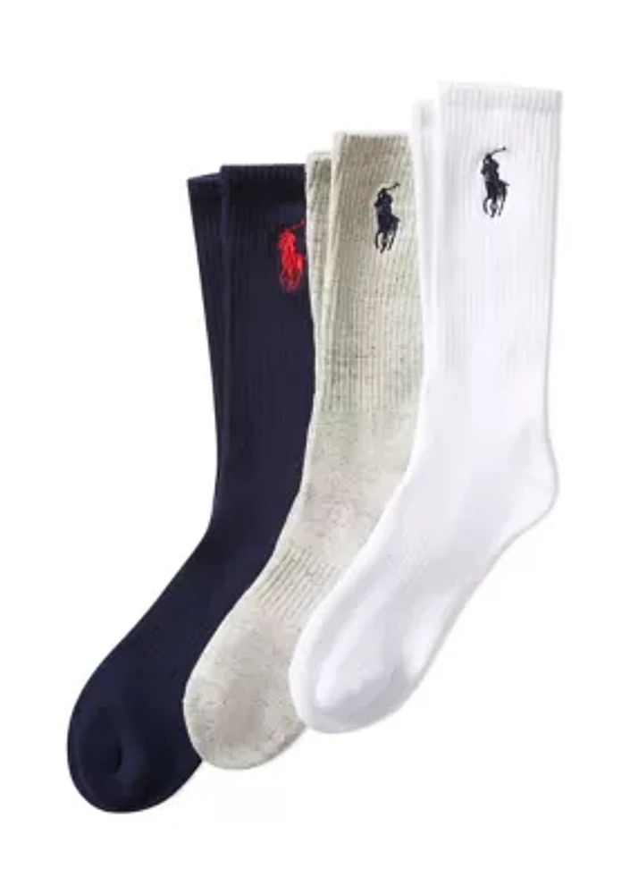 Classic Embroidered Big Pony Crew Socks - 3 Pack