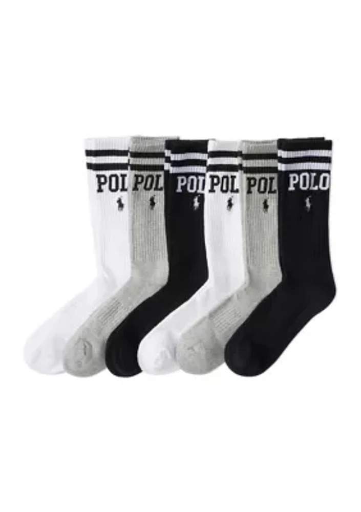 Double Bar Crew Socks - 6 Pack