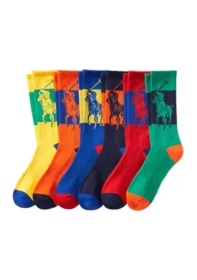 Color Block Pony Sport Crew Socks - 6 Pack