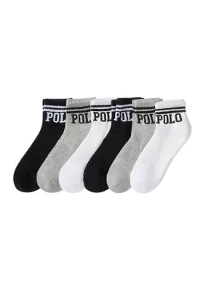 Double Bar Polo Quarter Socks - 6 Pack