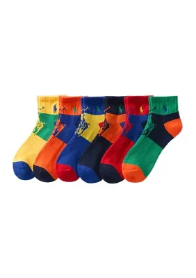 Color Block Pony Sport Quarter Socks - 6 Pack