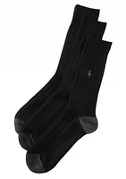 Contrast Heel and Toe Ribbed Crew Socks - 3 Pair