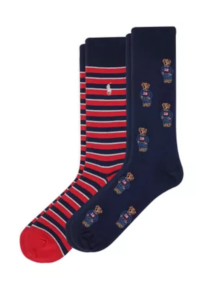 Flag Sweater Mini Bears Crew Socks - 2 Pack