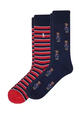 Flag Sweater Mini Bears Crew Socks - 2 Pack