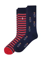 Flag Sweater Mini Bears Crew Socks - 2 Pack