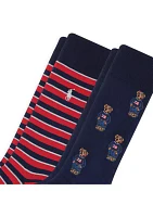 Flag Sweater Mini Bears Crew Socks - 2 Pack