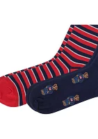 Flag Sweater Mini Bears Crew Socks - 2 Pack