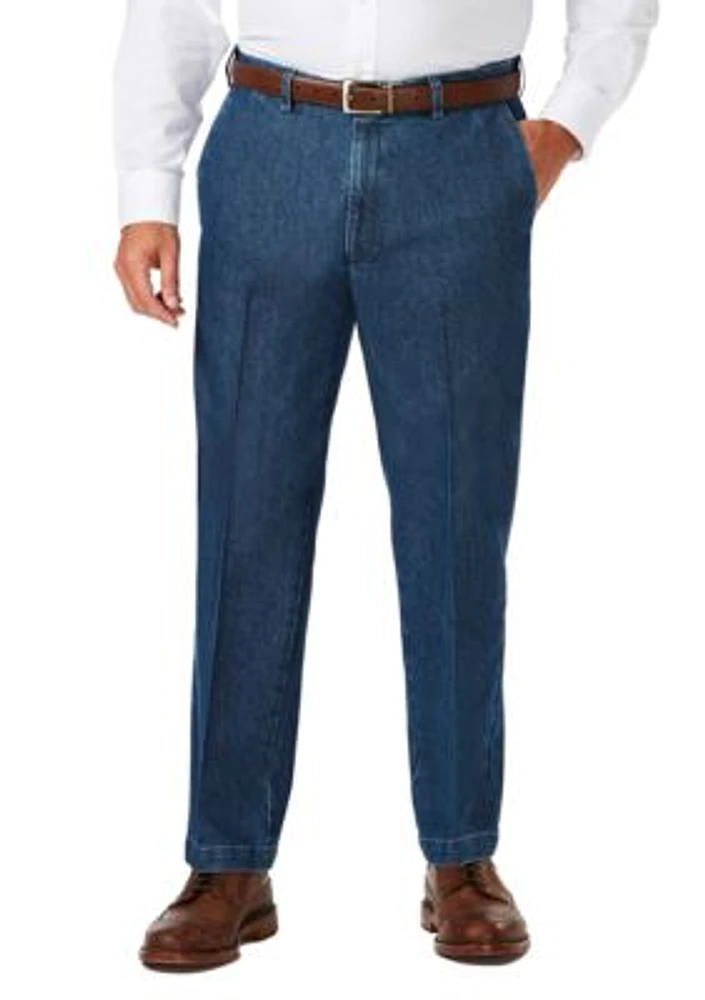 Big & Tall Stretch Denim Classic Fit Flat Front Pants